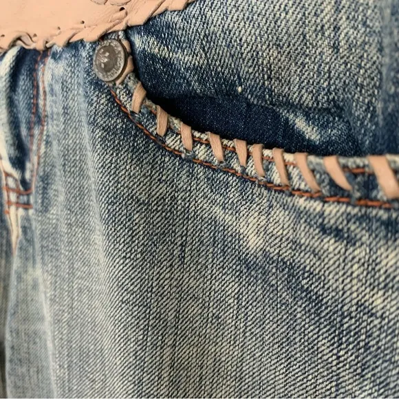 MVX Tribe | Size 27 Leather Jean USA Design 100% Cotton Leather Trim Boho Cowboy