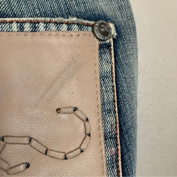 MVX Tribe | Size 27 Leather Jean USA Design 100% Cotton Leather Trim Boho Cowboy