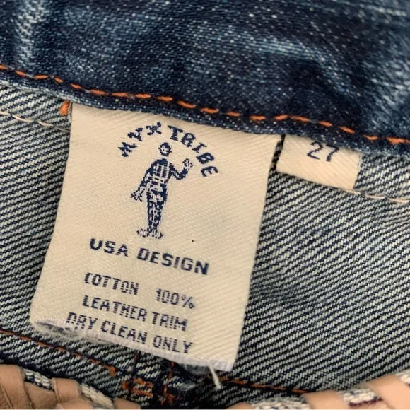 MVX Tribe | Size 27 Leather Jean USA Design 100% Cotton Leather Trim Boho Cowboy