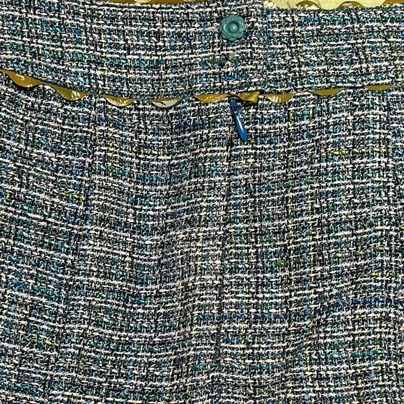 Nanette Lepore Size 6 Tweed Mini Skirt, blue/green, Fully Lined