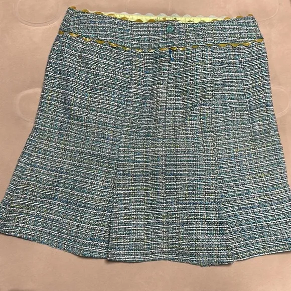 Nanette Lepore Size 6 Tweed Mini Skirt, blue/green, Fully Lined