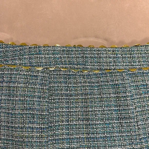 Nanette Lepore Size 6 Tweed Mini Skirt, blue/green, Fully Lined