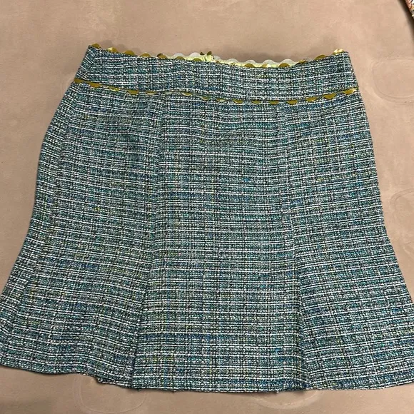 Nanette Lepore Size 6 Tweed Mini Skirt, blue/green, Fully Lined