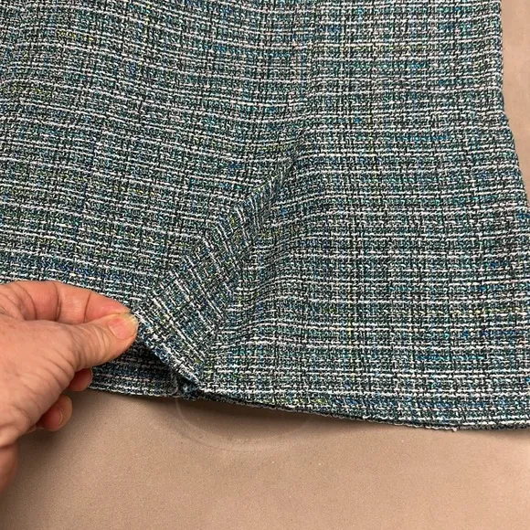 Nanette Lepore Size 6 Tweed Mini Skirt, blue/green, Fully Lined