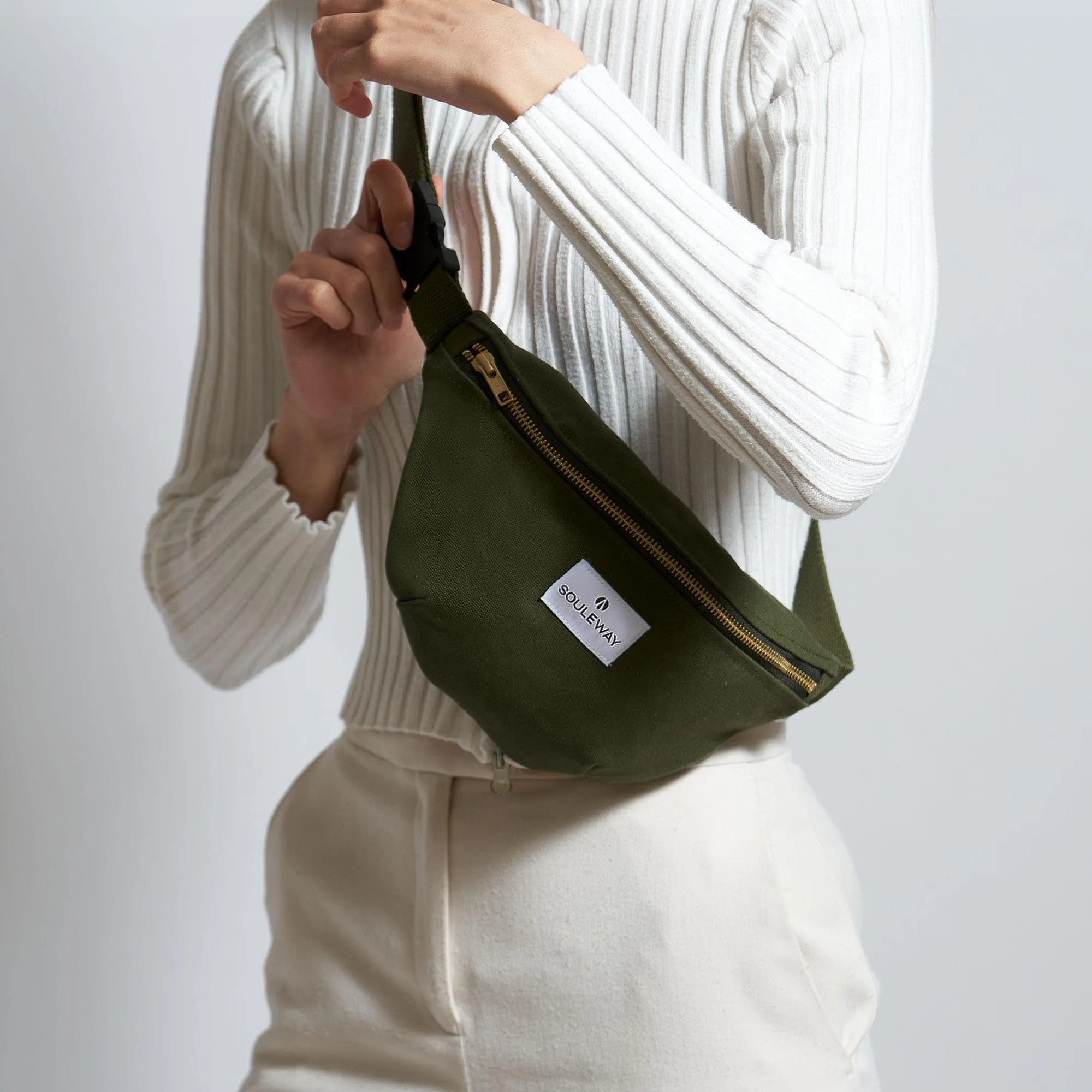Natural Cotton Canvas Bum Bag | Dark Olive