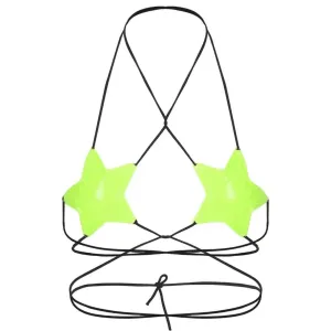 Neon Green PVC Faux Leather Star Bralet Crop Top