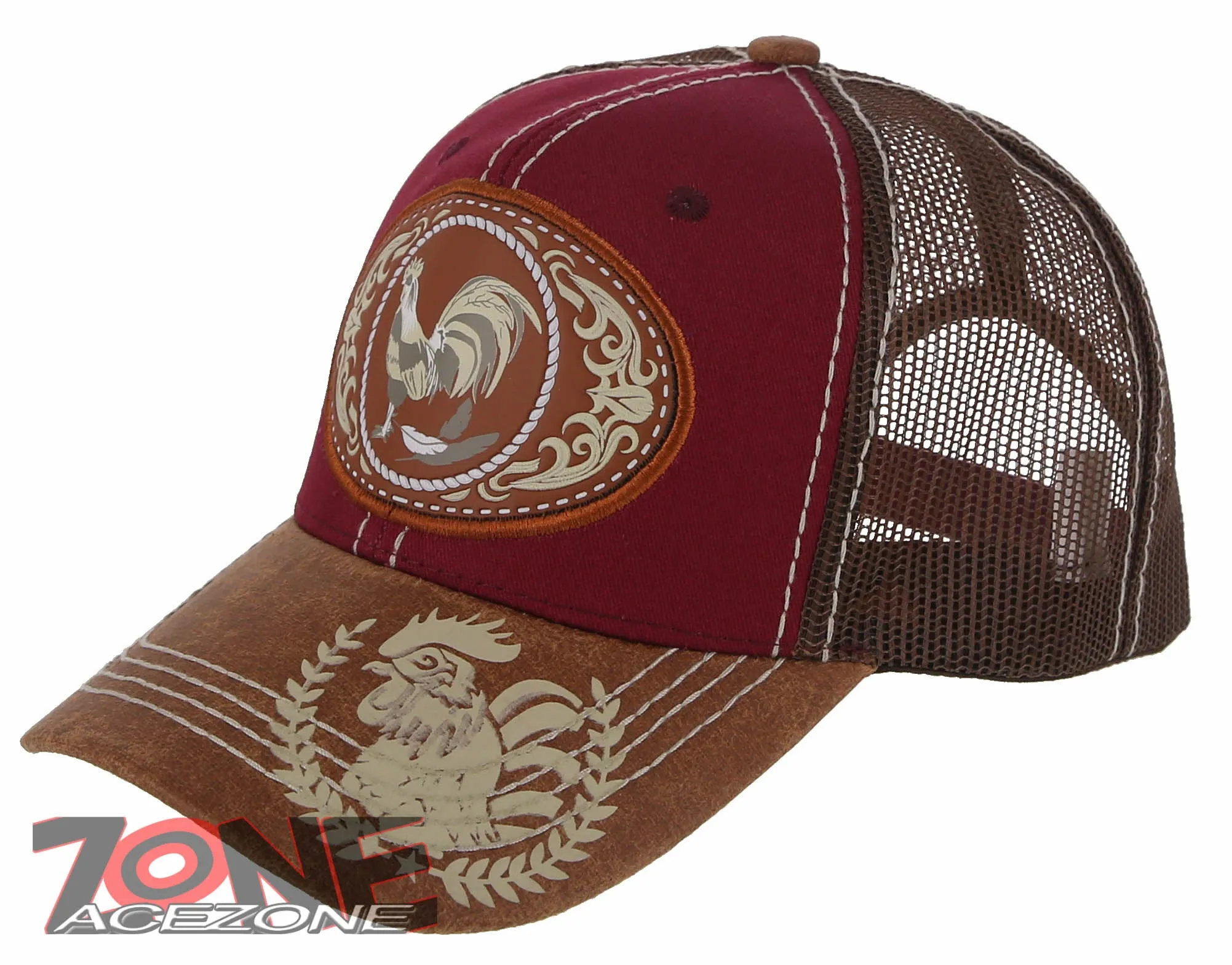 NEW! COCK ROOSTER FIGHT MESH TRUCKER SNAPBACK BASEBALL CAP HAT BURGUNDY