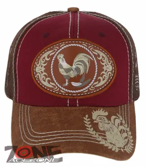NEW! COCK ROOSTER FIGHT MESH TRUCKER SNAPBACK BASEBALL CAP HAT BURGUNDY