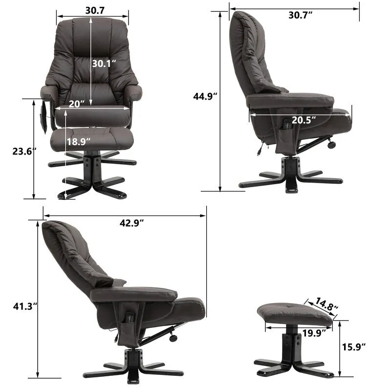 New in box! Wayfair Dark Brown Ultra Soft PU Leather Massage Recliner Chair W/Ottoman & Remote by Winston Porter! Retail $560 w/tax!