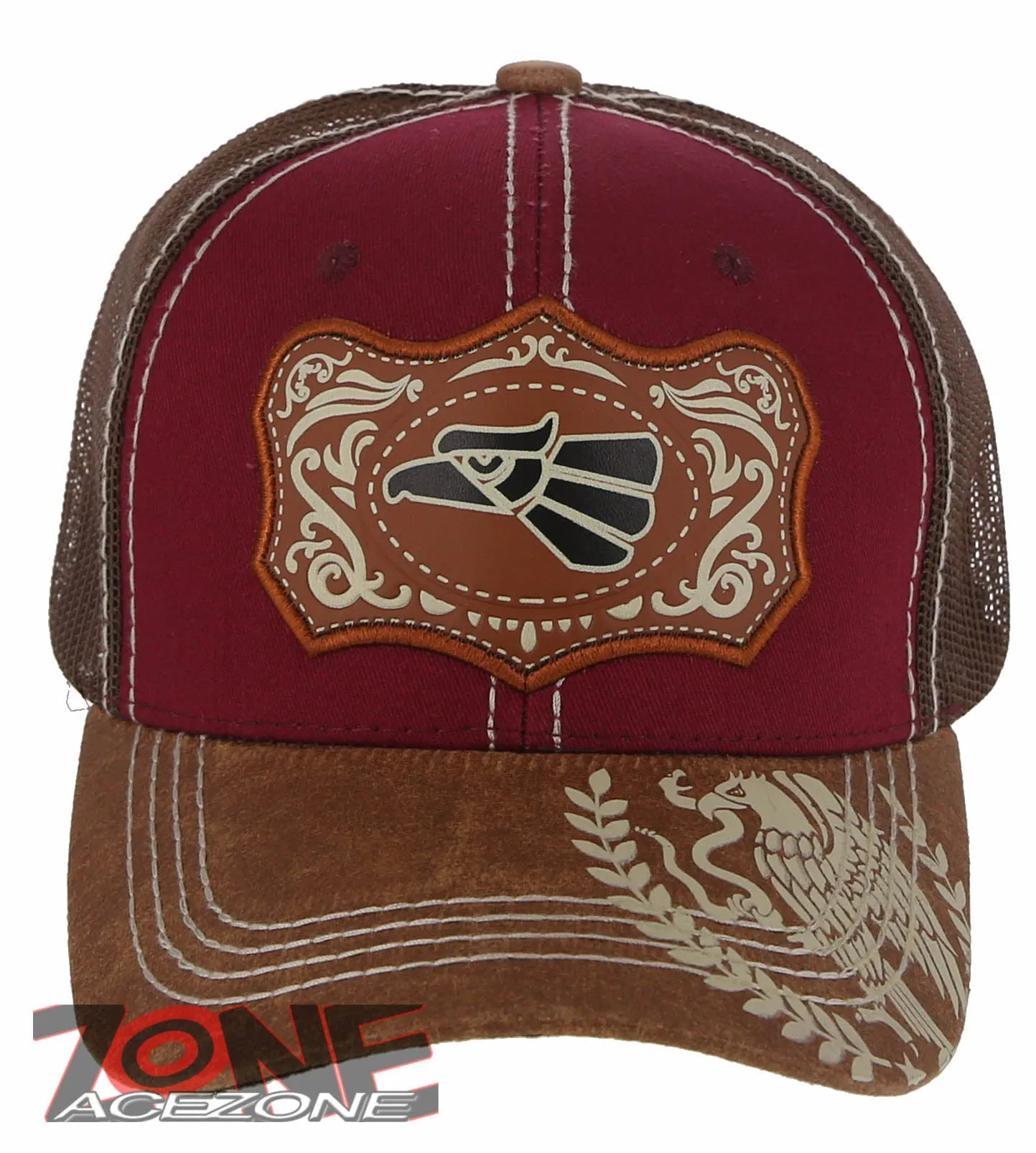 NEW! MEXICAN EAGLE PRIDE AZTEC BIRD TRUCKER SNAPBACK BASEBALL CAP HAT BURGUNDY