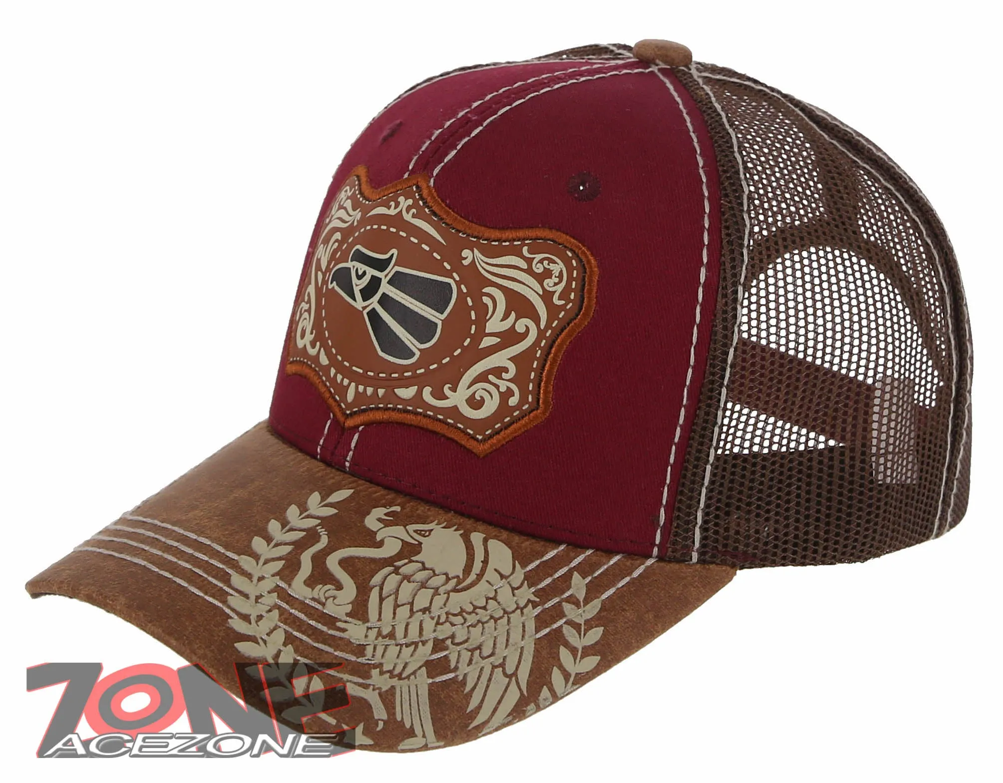 NEW! MEXICAN EAGLE PRIDE AZTEC BIRD TRUCKER SNAPBACK BASEBALL CAP HAT BURGUNDY