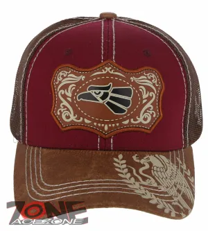 NEW! MEXICAN EAGLE PRIDE AZTEC BIRD TRUCKER SNAPBACK BASEBALL CAP HAT BURGUNDY
