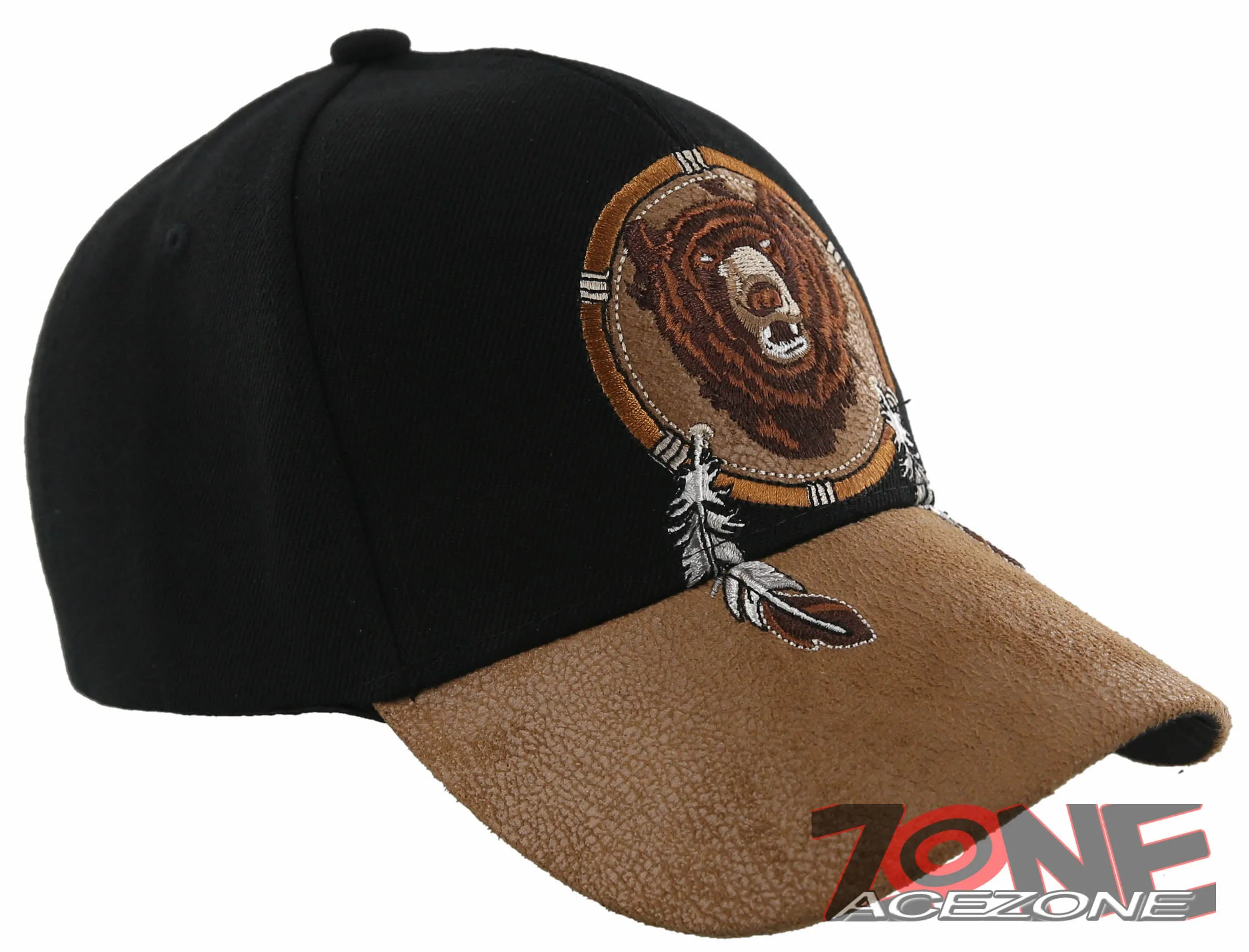NEW! NATIVE PRIDE BEAR FEATHERS FAUX LEATHER BASEBALL CAP HAT BLACK