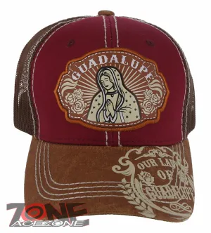 NEW! OUR LADY OF GUADALUPE CATHOLIC MEXICAN TRUCKER BASEBALL CAP HAT BURGUNDY