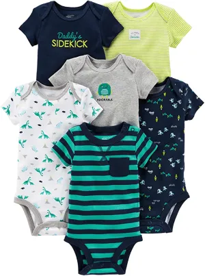 New Simple Joys by Carter's Baby-Boys 6-Pack Short-Sleeve Bodysuit, Sz 12 Months!