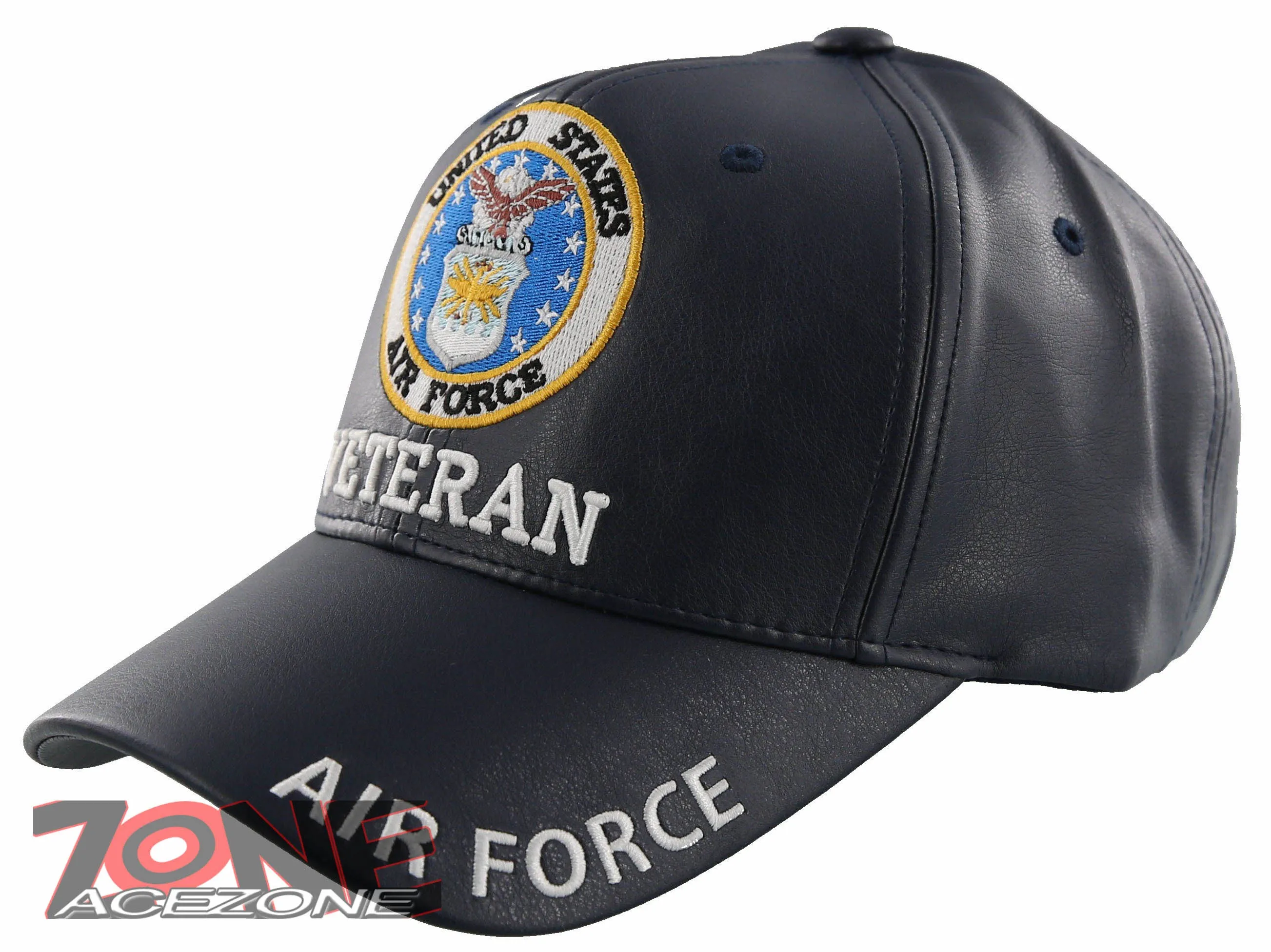 NEW! US AIR FORCE USAF VETERAN FAUX LEATHER CAP HAT NAVY