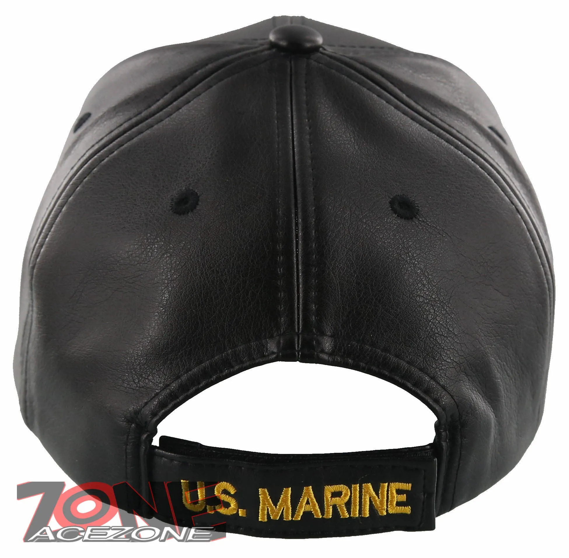 NEW! US MARINE CORPS USMC BIG FAUX LEATHER BALL CAP HAT BLACK