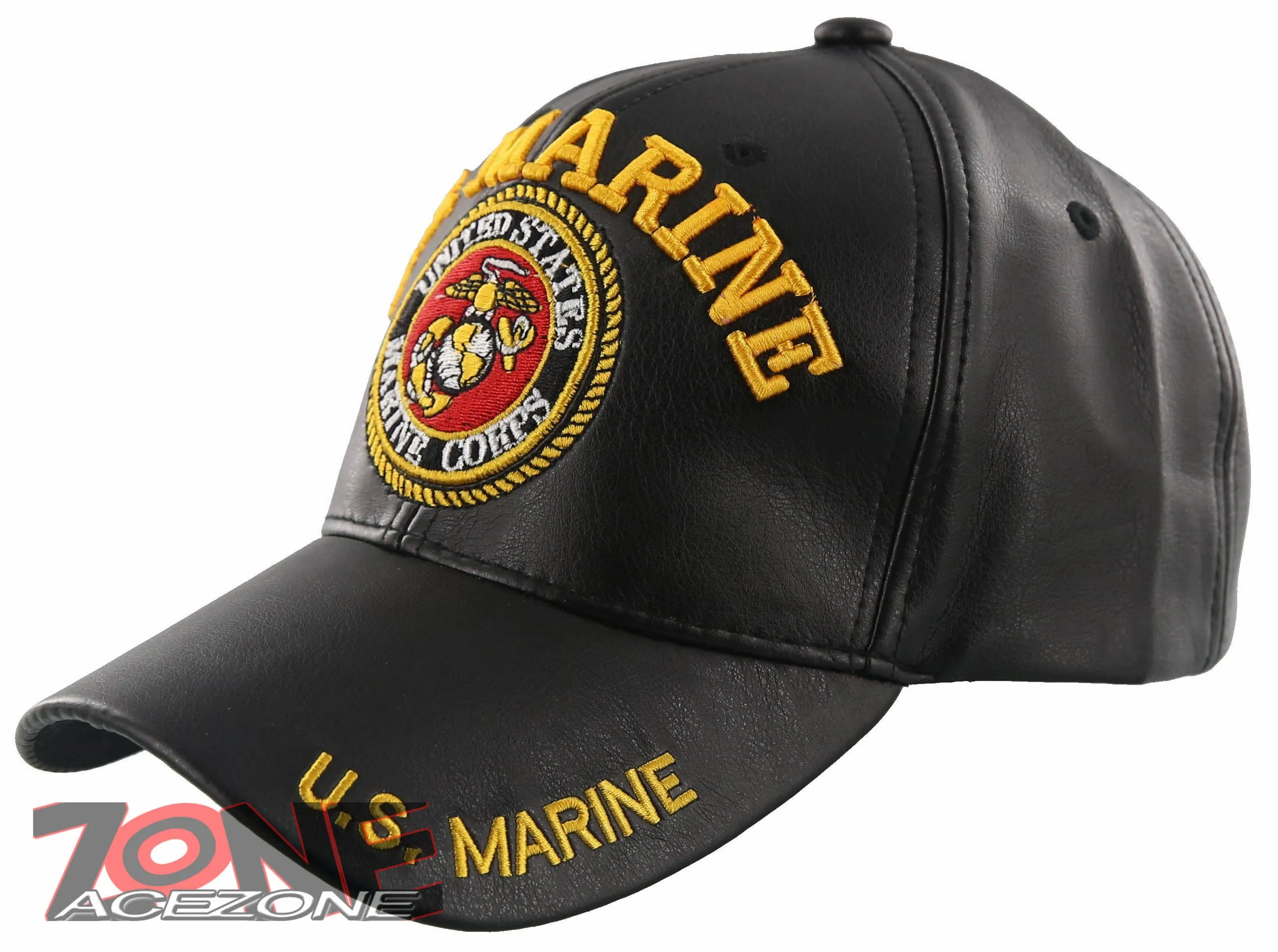 NEW! US MARINE CORPS USMC BIG FAUX LEATHER BALL CAP HAT BLACK