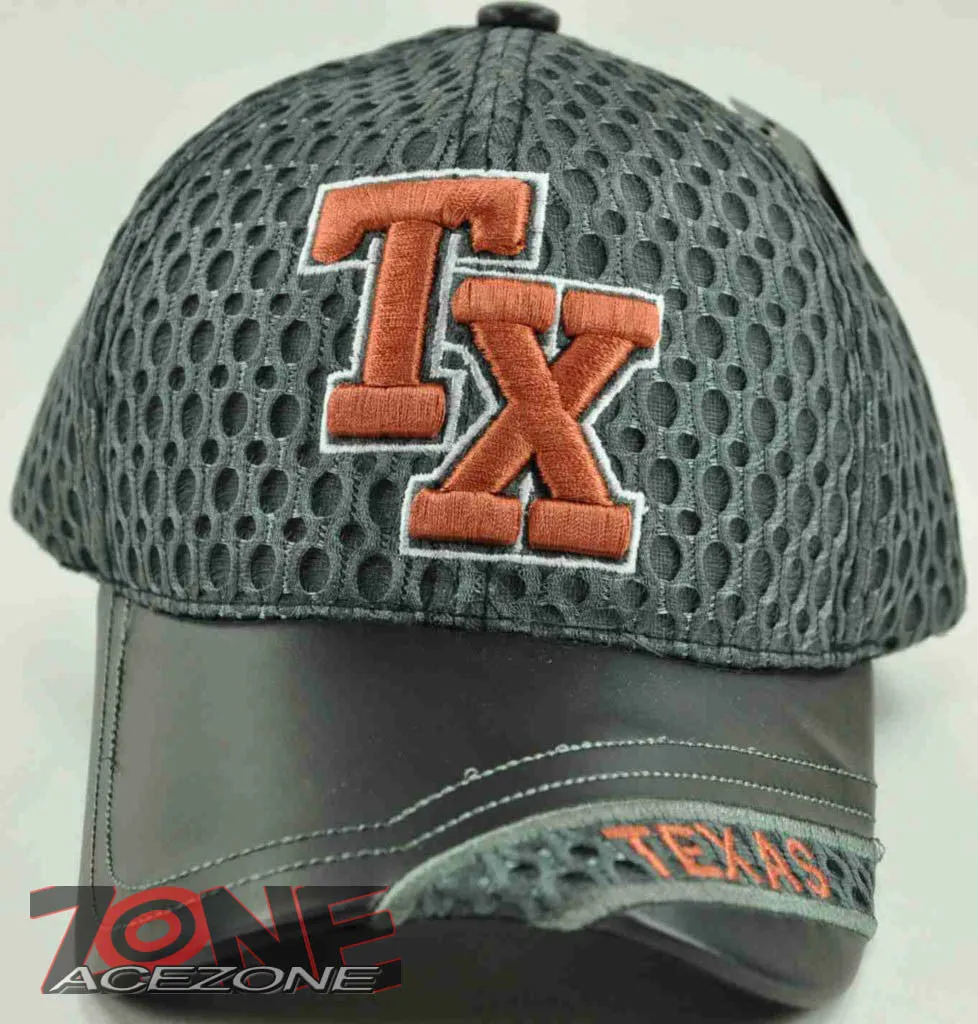 NEW! W/LEATHER TX TEXAS TX MESH CAP HAT GRAY