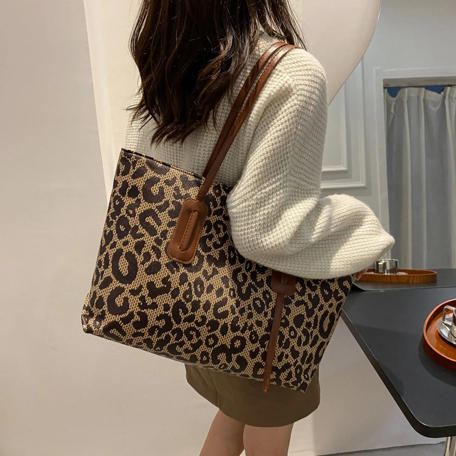 Nichole PU Leather Leopard Tote Bag
