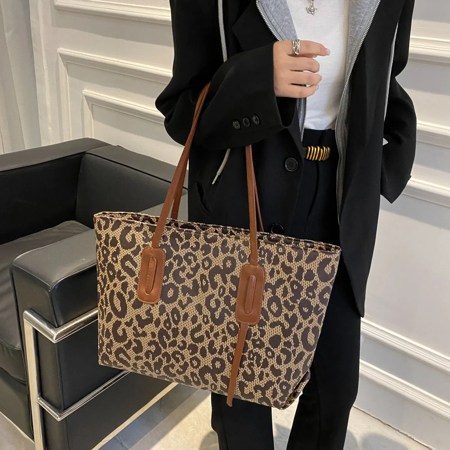 Nichole PU Leather Leopard Tote Bag