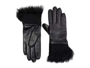 Nordstrom Item! UGG Womens Leather Glove with Fur Cuff, Black, Size Small/Medium - Retails $165 