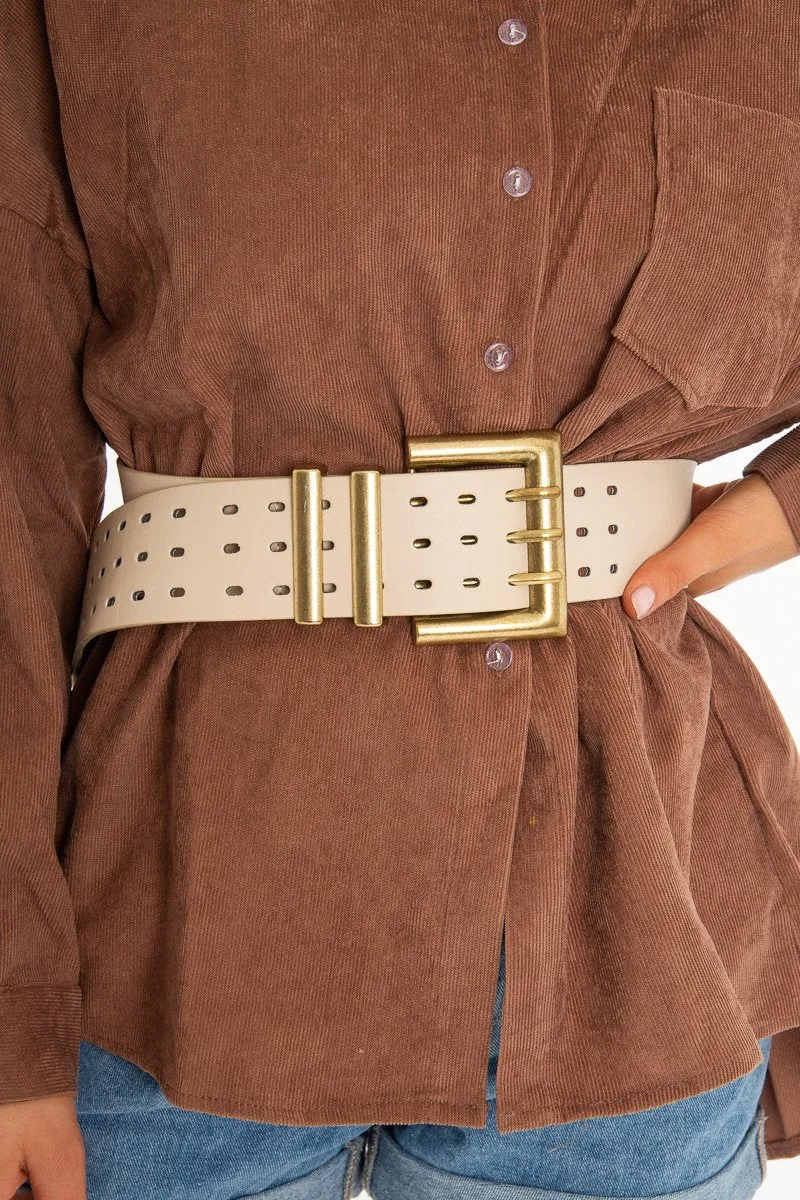 Nude Faux Leather Wide Waist Belt - London
