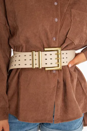 Nude Faux Leather Wide Waist Belt - London