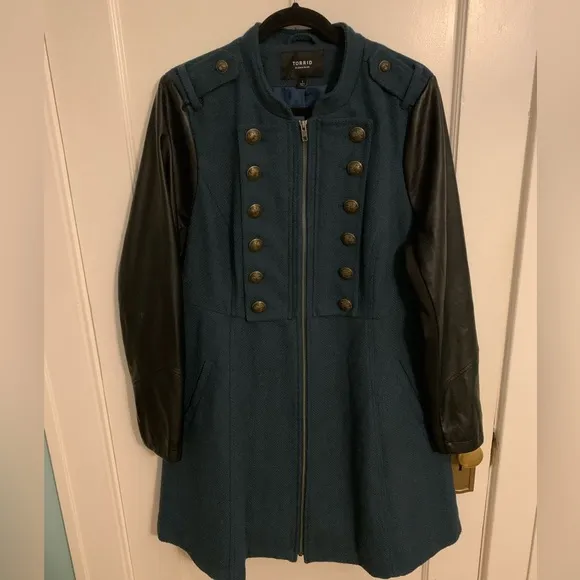 NWOT Torrid Military Zip-Front Coat, Teal and Black, women’s size 1 (14/16)