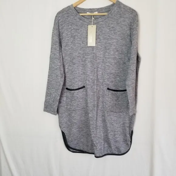 NWT NEW Feeling faux leather trim sweater dress with pockets size Medium (122)