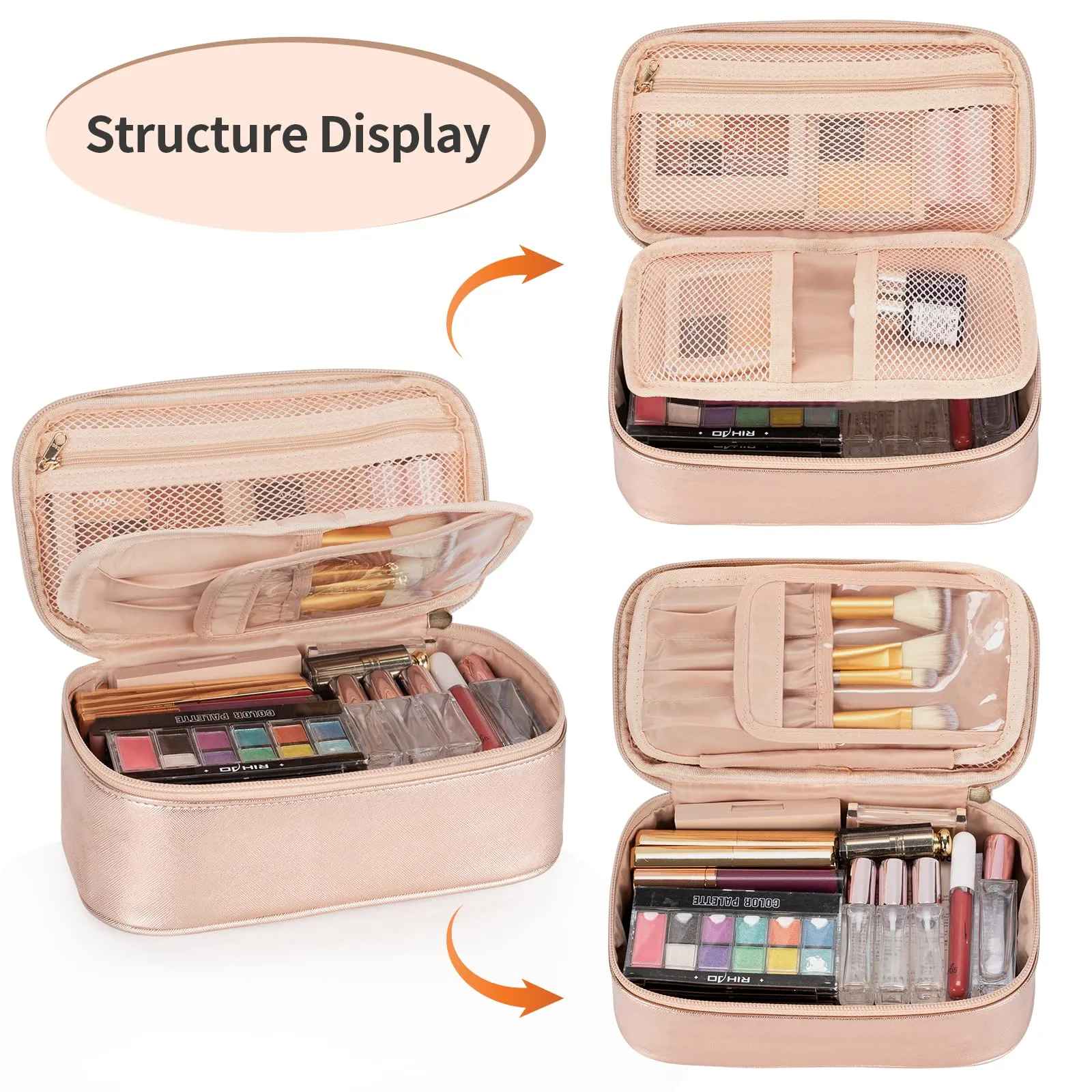 OCHEAL Small Cosmetic Bag,Portable Cute Travel Makeup Bag for Women and girls Makeup Brush Organizer cosmetics Pouch Bags -Rose Gold