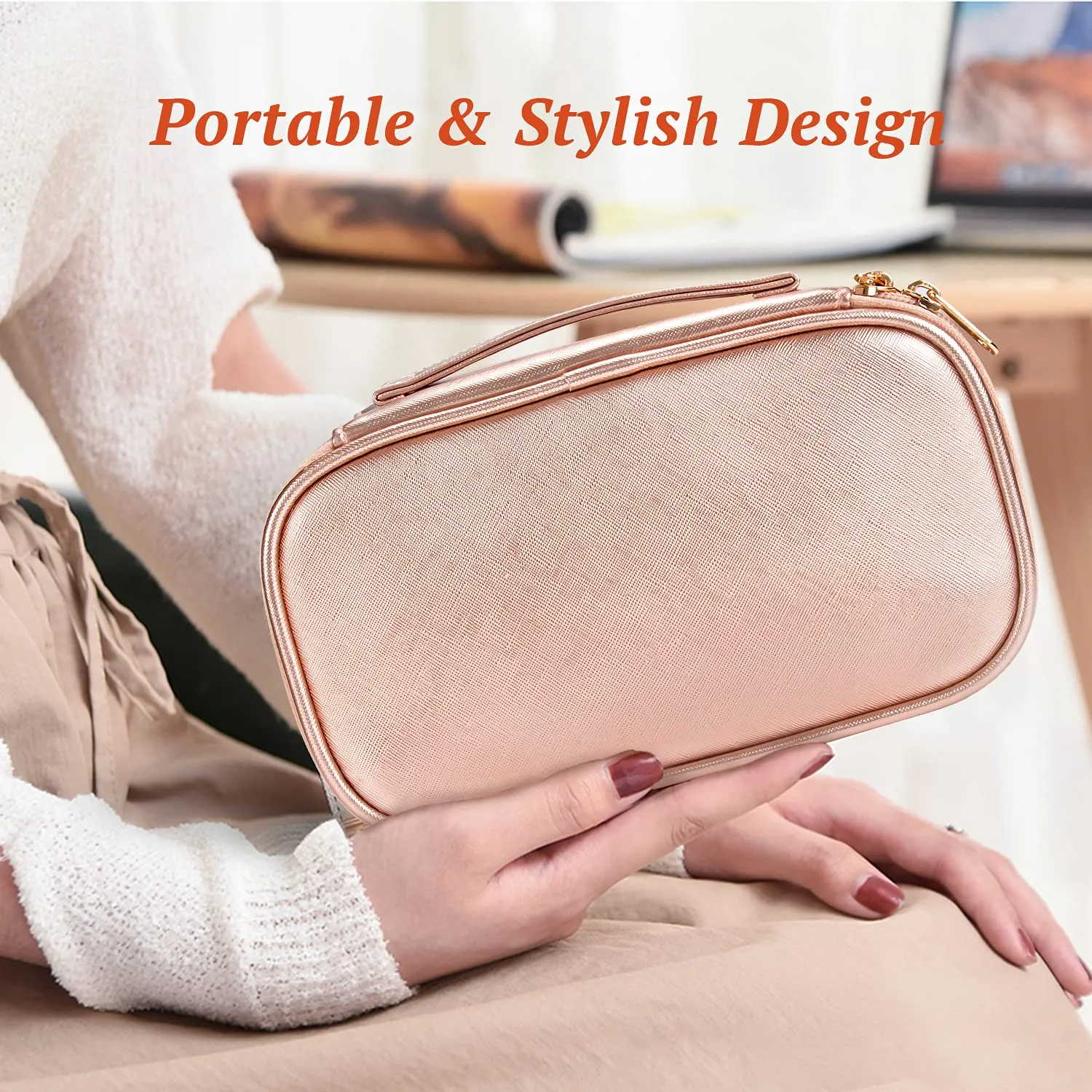 OCHEAL Small Cosmetic Bag,Portable Cute Travel Makeup Bag for Women and girls Makeup Brush Organizer cosmetics Pouch Bags -Rose Gold