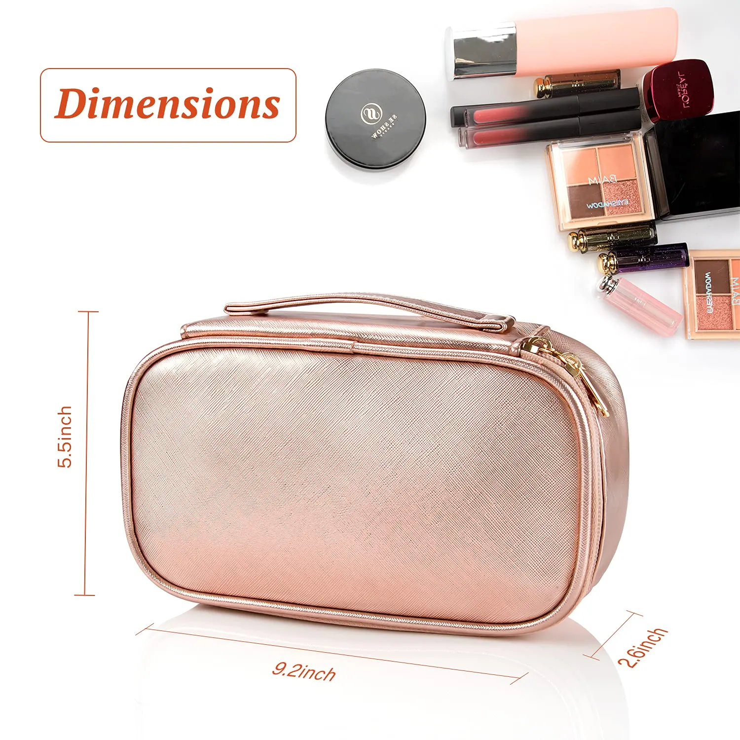 OCHEAL Small Cosmetic Bag,Portable Cute Travel Makeup Bag for Women and girls Makeup Brush Organizer cosmetics Pouch Bags -Rose Gold