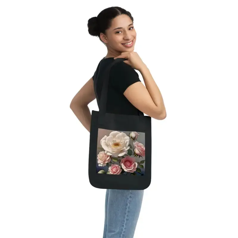 Organic Canvas Tote Bag with Rose Flowers