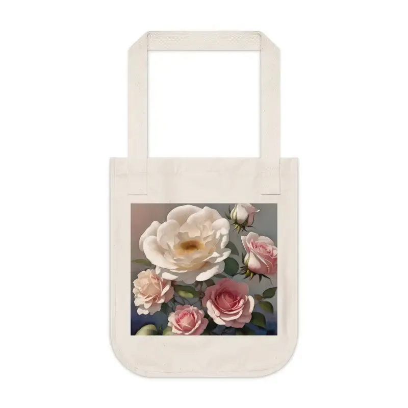 Organic Canvas Tote Bag with Rose Flowers