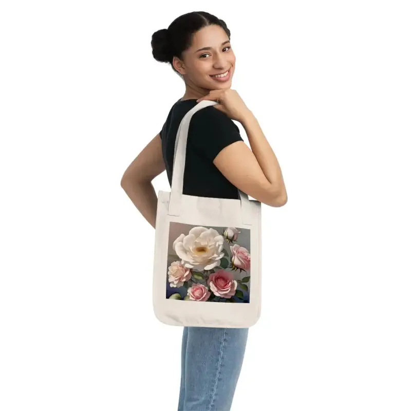 Organic Canvas Tote Bag with Rose Flowers