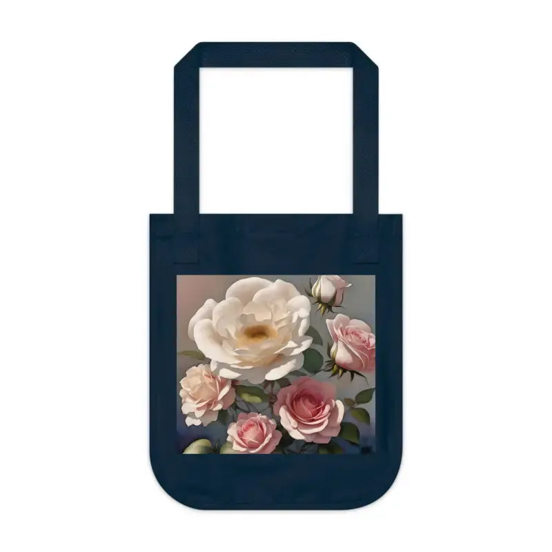 Organic Canvas Tote Bag with Rose Flowers