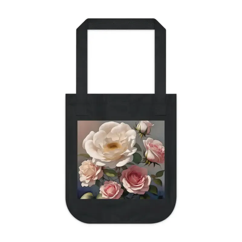 Organic Canvas Tote Bag with Rose Flowers