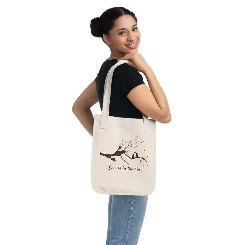 Organic Canvas Tote Bag with Two Birds on a Branch