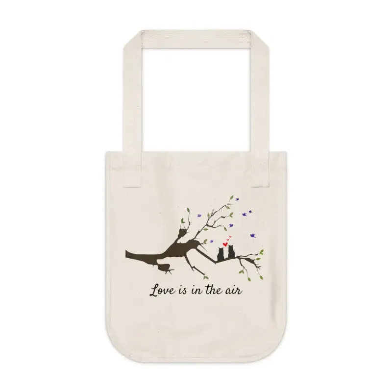 Organic Canvas Tote Bag with Two Birds on a Branch