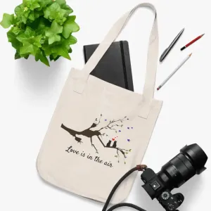 Organic Canvas Tote Bag with Two Birds on a Branch