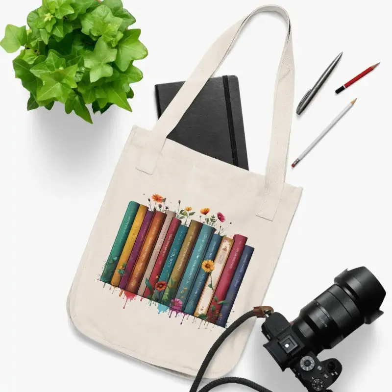 Organic Canvas Tote Books and Flowers Natures Bliss