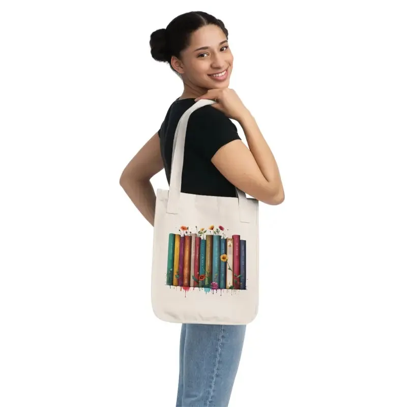 Organic Canvas Tote Books and Flowers Natures Bliss