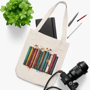 Organic Canvas Tote Books and Flowers Natures Bliss