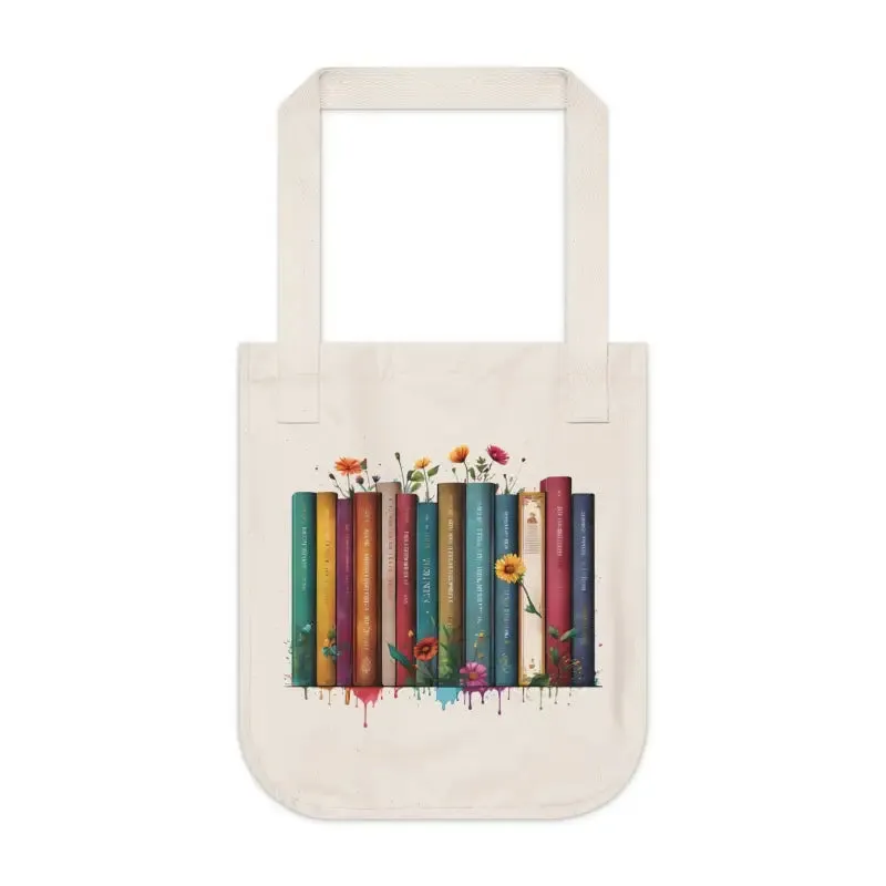 Organic Canvas Tote Books and Flowers Natures Bliss