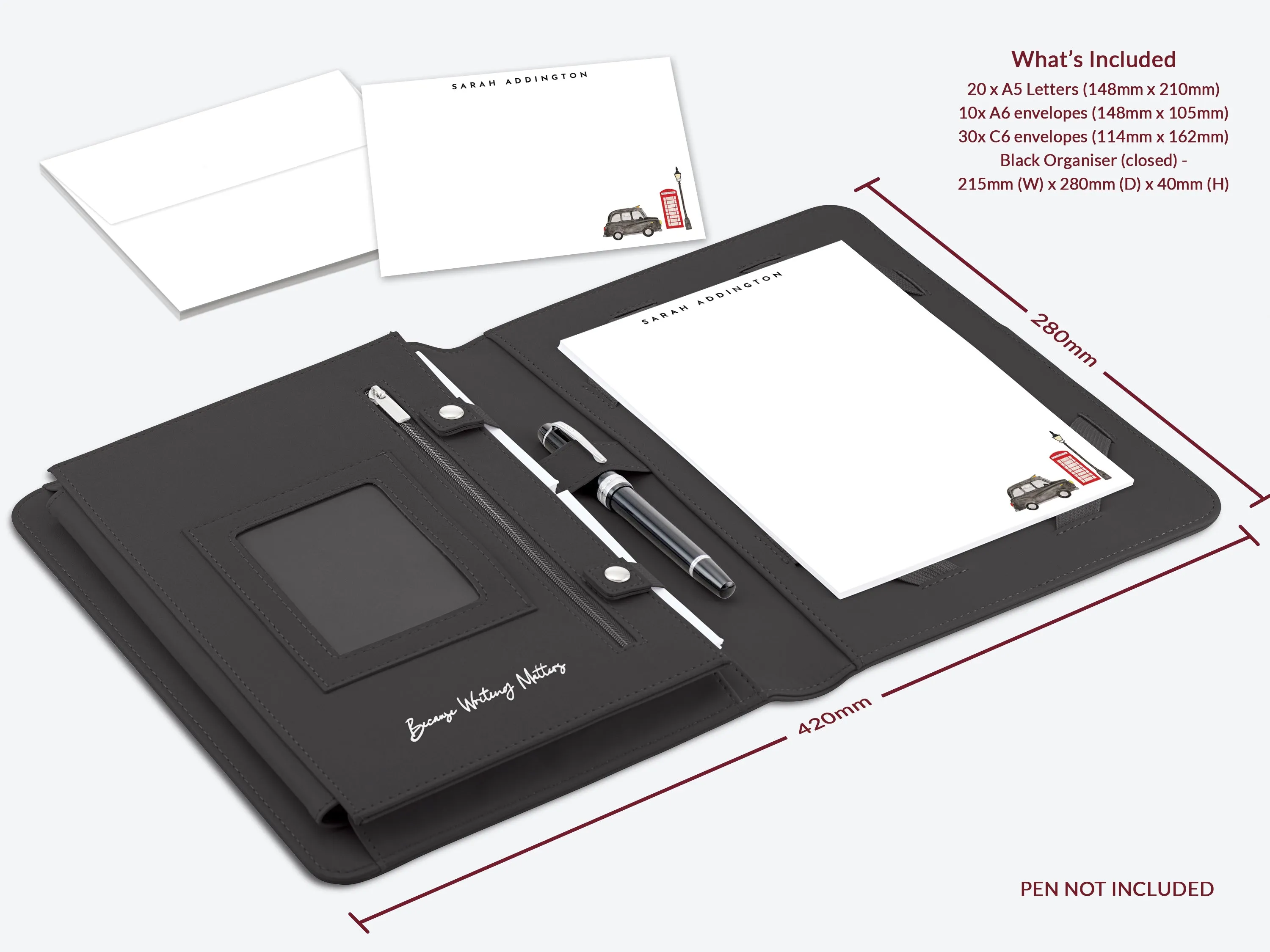 Personalised London Icon Letter & Card Writing Stationery Gift Set with Organiser