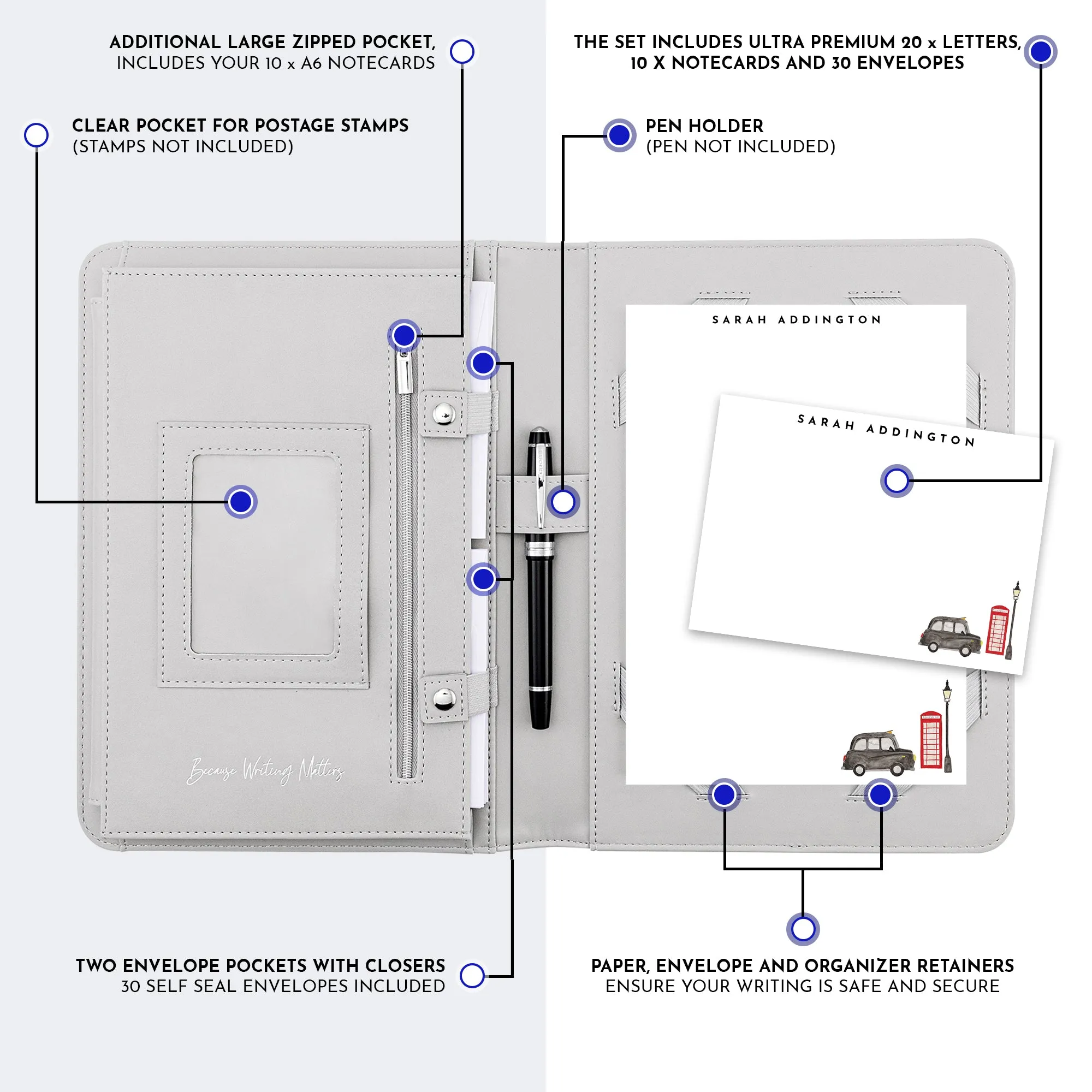 Personalised London Icon Letter & Card Writing Stationery Gift Set with Organiser