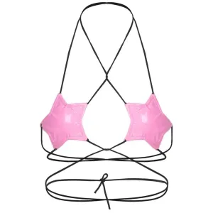 Pink Faux Leather PVC Star Bralet Crop Top