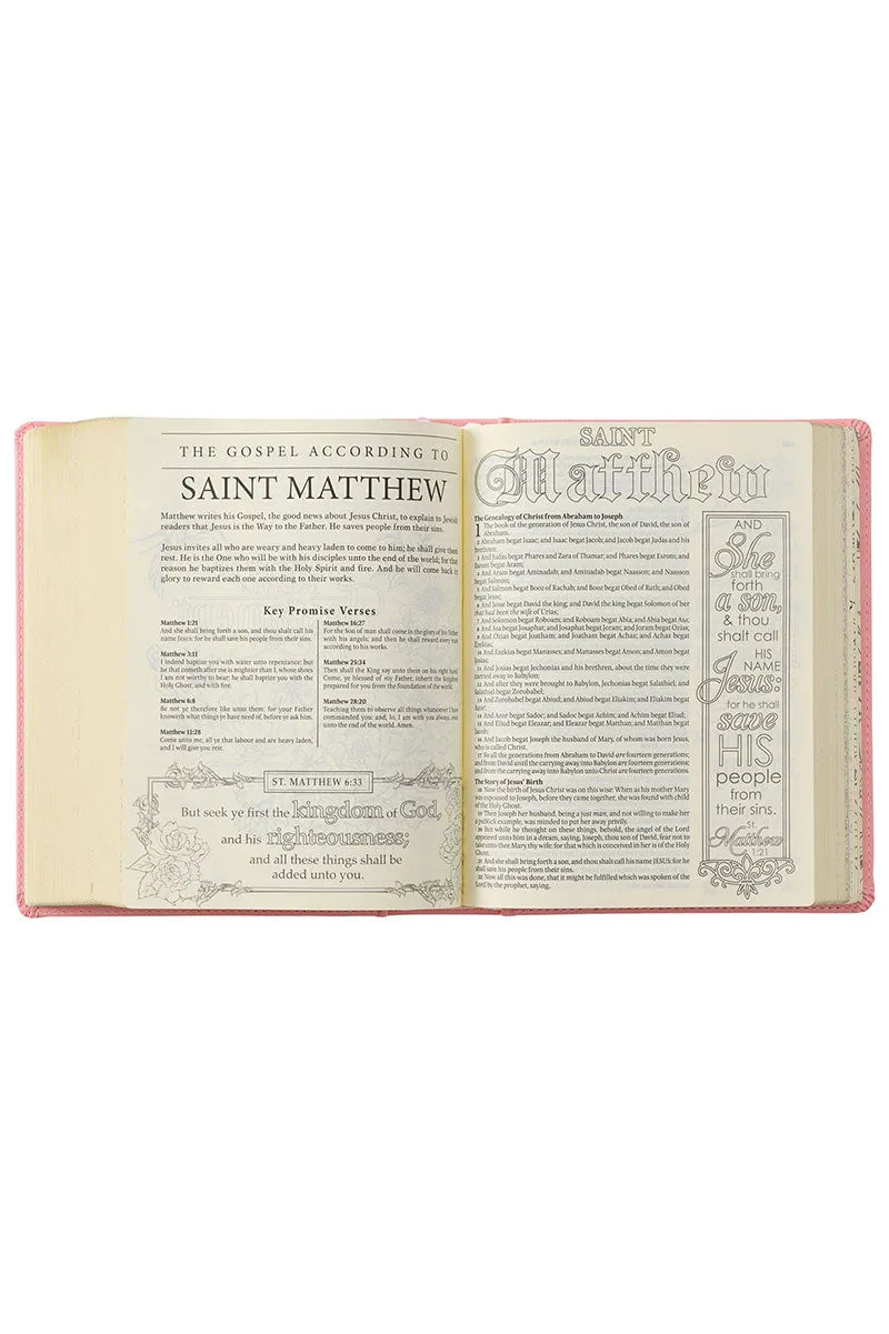 Pink Floral Faux Leather KJV My Promise Bible