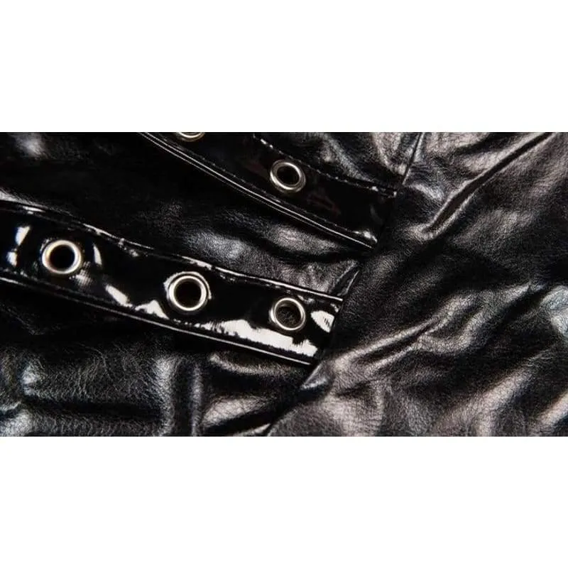 Plus Size Fetish Nightwear - PU Leather Latex Waist Dress With Halter Sexy Lingerie Set XXL